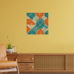 Poster Flores Abstratas Azul-Verde, Laranja e Bege