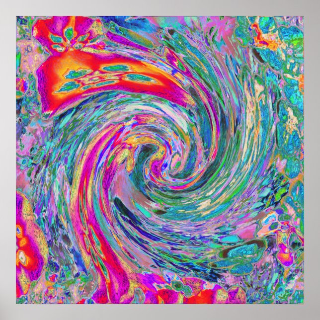 Poster Flores Abstratas Psicotrópicas Ondas de Cores Arco (Frente)