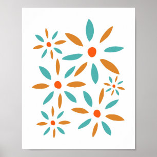 Poster Flores Abstratas Turquesa e Laranja