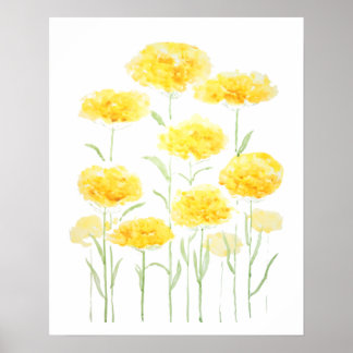 Poster Flores abstrato amarelas de fios comuns aquarela 1