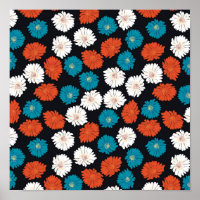 Flores abstrato Branco Vermelho e Azul