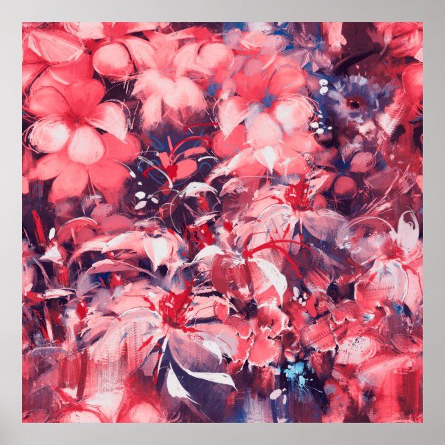Poster flores abstrato sem costura, estilo de pintura a ó (Frente)