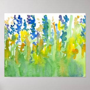 Poster Flores Amarelas Amarelas do Sol Real Azul