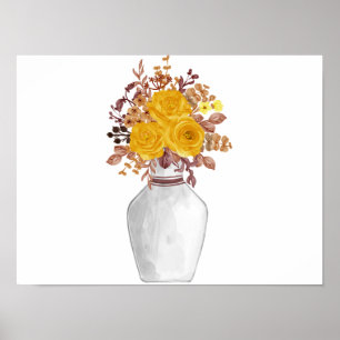 Poster Flores amarelas e marrons numa Vase Watercolor
