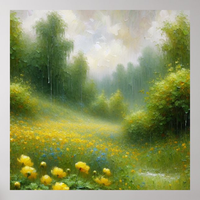 Poster Flores Amarelas em um Dia de Chuva (Frente)