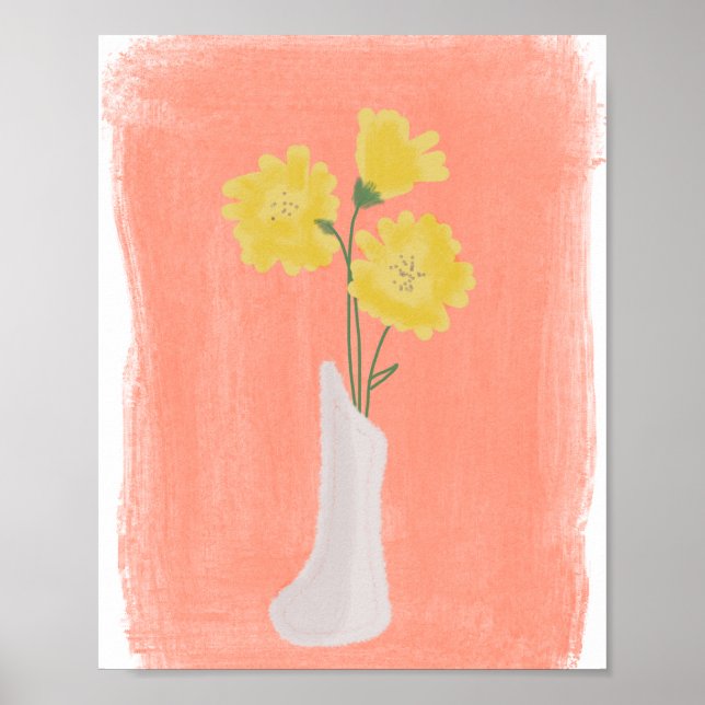 Poster Flores Amarelas em Vase Arte Desenhada à Mão (Frente)
