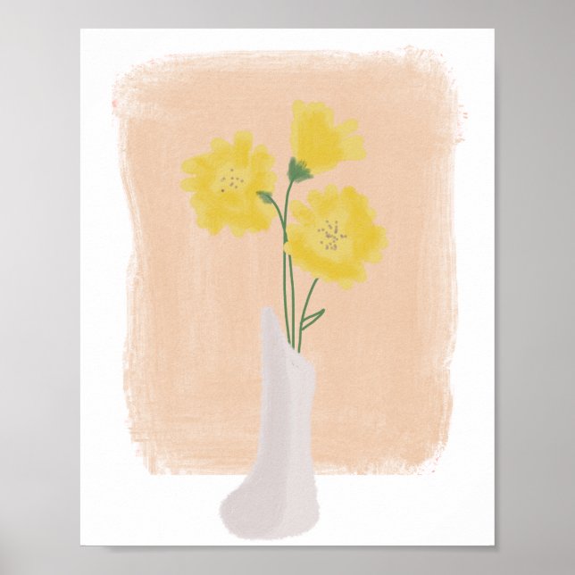 Poster Flores Amarelas em Vaso Arte Desenhada à Mão B (Frente)