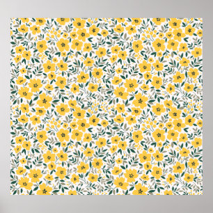 Poster Flores amarelas: flores modernas sem costura flora