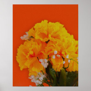 Pôster Flores Amarelas Pintadas em Laranja