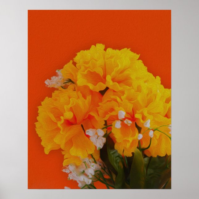 Pôster Flores Amarelas Pintadas em Laranja (Frente)