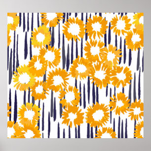 Poster Flores Amarelas: Vintagem Pintada À Mão