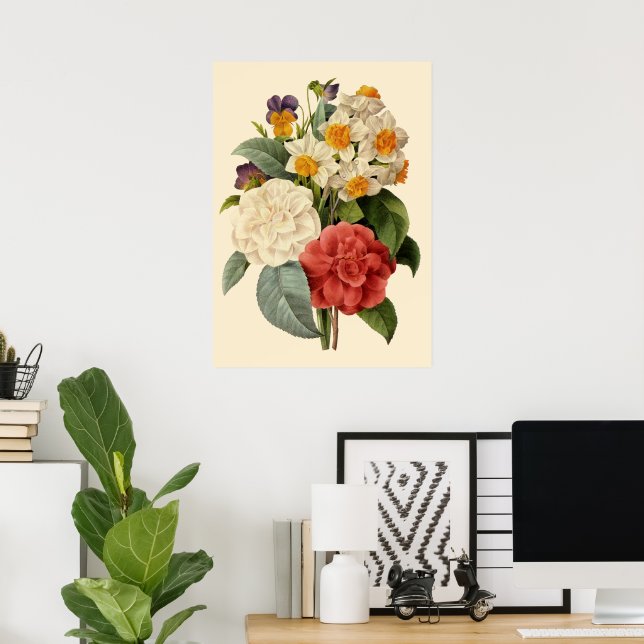 Poster Flores Antigas, Camélias e Narcisos, Redoute (Escritório em casa)