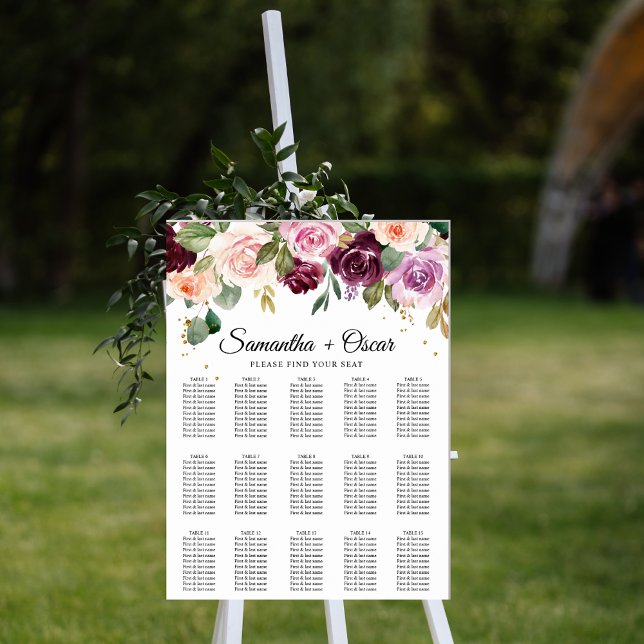 Poster Flores Aquarela Rústicas Burgundy & Pingentes Dour (Criador carregado)