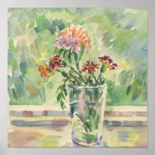 Poster Flores aquarelas num copo não numa janela