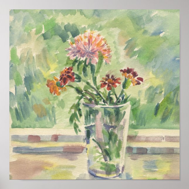 Poster Flores aquarelas num copo não numa janela (Frente)