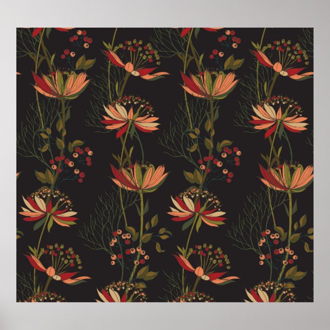 Poster Flores astrantia: tecelagem floral. (Frente)