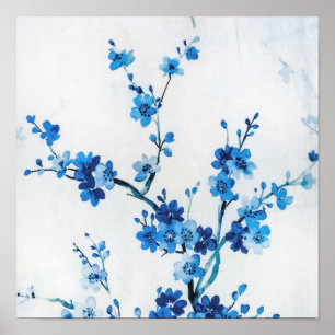 Poster Flores Azuis De Aquarela Delicam Bela