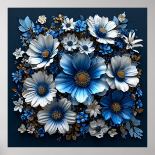 Poster Flores azuis e brancas