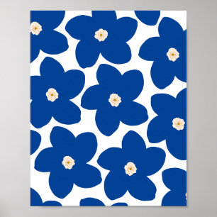 Poster Flores Azuis E Brancas Retro Florais