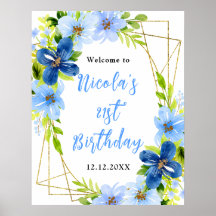 Flores Azuis e Navy Bem-vindo de Aniversário