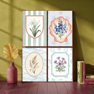 Poster Flores Azuis em Concha com Arte Costeira de Estrel