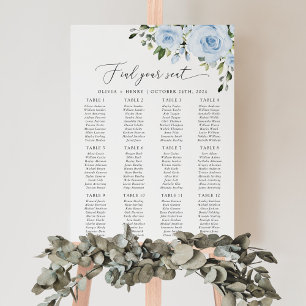 Poster Flores Azuis Empoeiradas, Folhagens, Boho, Quadro
