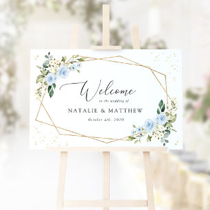 Poster Flores Azuis, Flores Brancas, Boho, Boas-Vindas Ca