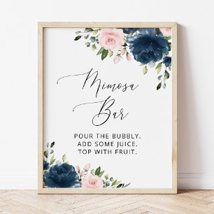 Poster Flores Azuis Marinho, Flores Rosa, Boho, Bar de Mi