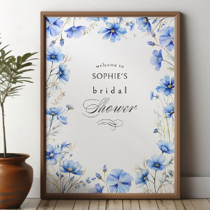 Poster Flores Azuis Quadro Floral Boas-vindas Chá de Noiv