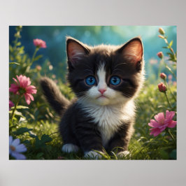 Poster *~* Flores Black Kitty Cat 5:4 Feline Kitten
