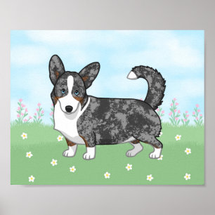 Poster Flores Blue Merle Cardigan Welsh Corgi