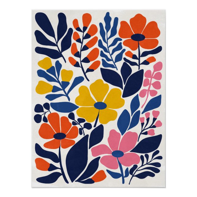 Pôster Flores Boêmias Modernas de Meados do Século (Frente)