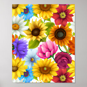 Poster Flores Botânicas Coloridas Grande Negrito