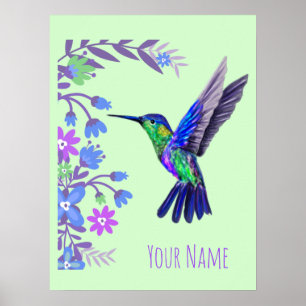 Poster Flores Botânicas De Hummingbird para amantes de a