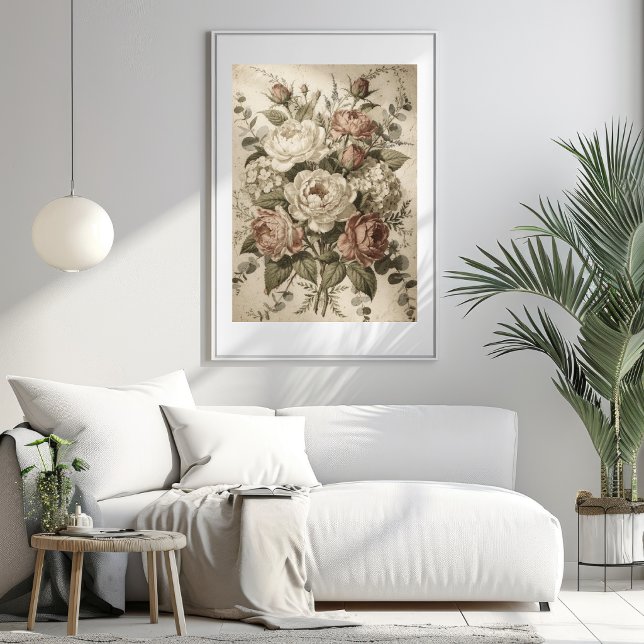 Poster Flores Botânicas Vintage  (Botanical Vintage Flowers 1480 x 1480 px Mockup 1)