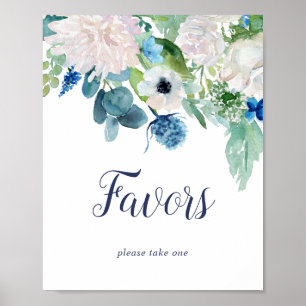 Poster Flores Brancas Clássicas Sinal de Favor de Casamen