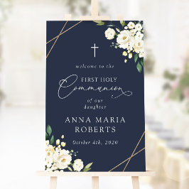 Poster Flores Brancas Creme, Primeira Comunhão Bem-vinda