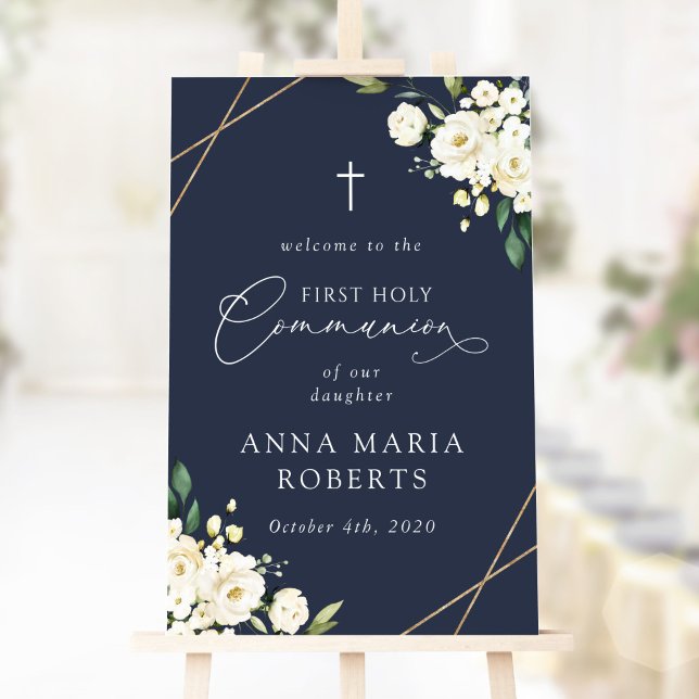 Poster Flores Brancas Creme, Primeira Comunhão Bem-vinda (Criador carregado)