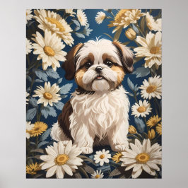 Poster Flores Brancas de Margarida Cachorros Shih Tzu