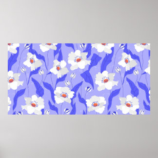 Poster Flores brancas de papoila têm um padrão perfeito.