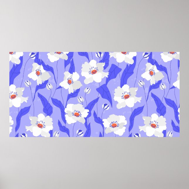 Poster Flores brancas de papoila têm um padrão perfeito.  (Frente)