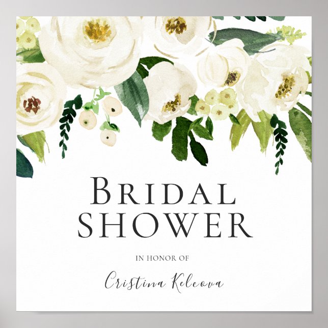 Poster Flores Brancas e Chá de panela de Sinais Elegantes (Frente)