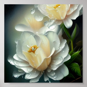 Poster Flores brancas e gotas de água