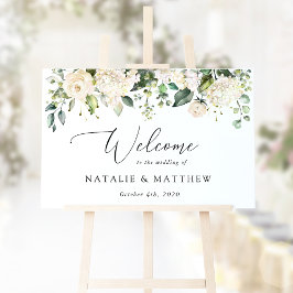 Poster Flores Brancas, Flores Creme, Boas-vindas de Casam