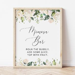 Poster Flores Brancas, Flores Creme, Boho, Bar Mimosa