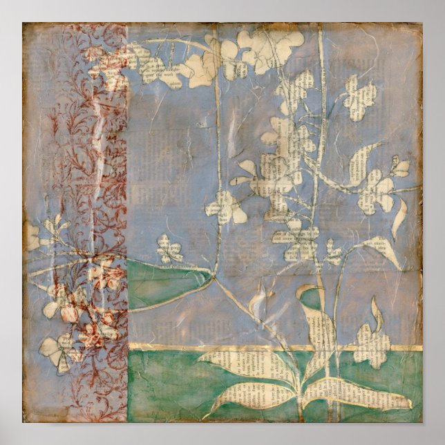 Pôster Flores Brancas no Fundo de Newsprint (Frente)