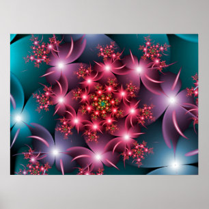 Poster Flores Brilhantes Arte Fractal Espiral