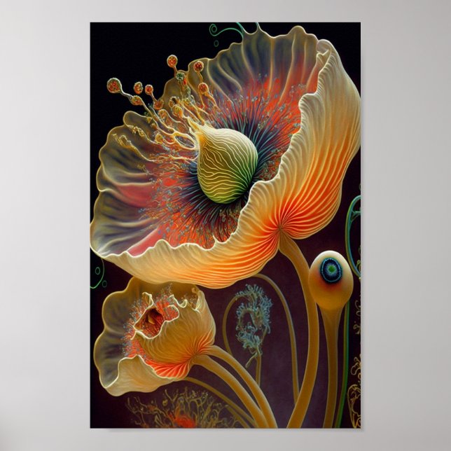 Poster flores brilhantes de fantasia surreal (Frente)