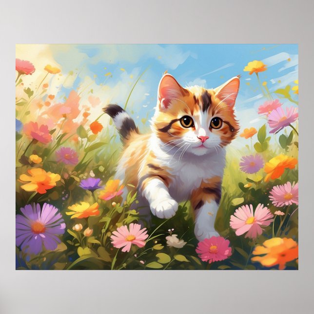 Poster *~* Flores Calico Kitty 5:4  Gatinho Gato AP68 (Frente)