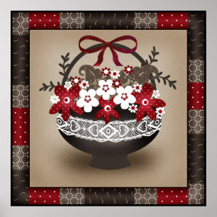 Poster Flores cesto de cadarço de cadarço design floral